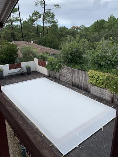 Lona de invierno – Red de protección para piscina enterrada – Fabricación francesa – Directa Fábrica – 350 g/m² – Tratada Anti-UV – Incluye Sandows Cabiclic + Pitons Crosse-Blanc