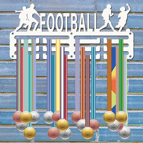 CREATCABIN Fußball-Medaillenaufhänger,Fußball-Medaillenhalter,Rack,Sport,Metall,Zum Aufhängen,Auszeichnungen,Eisen,Kleine Halterung,Dekor Für Wand,Zuhause,Abzeichen,Gymnastik,Schwimmen,Weiß,29x13cm