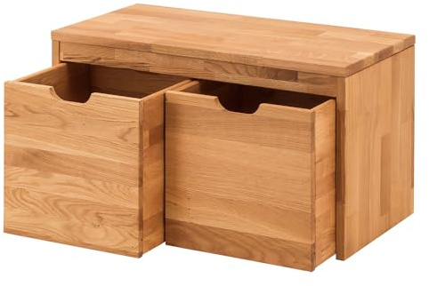 Lomadox Massivholz Eiche Garderobenbank Flurbank Schuhtruhe 2 Schubkästen 82x45x40 cm