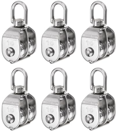 QUARKZMAN 6 Stück M15 Doppelrollenblock, Edelstahl Schwenk-Rigging-Hebe-Rad fester Flaschenzug, Kran Hänge Draht Schlepp-Rad, Seil Kabel Flaschenzug Rolle