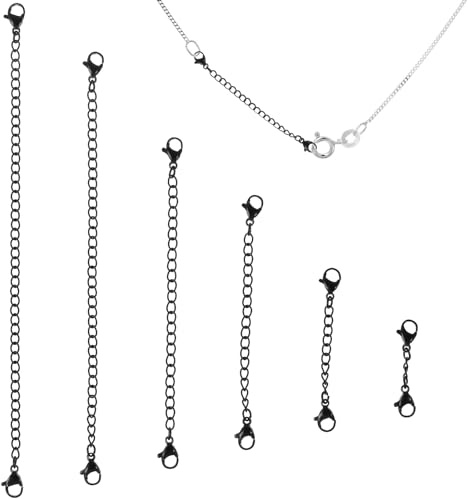 LALAFINA Black Stainless Steel Necklace Extension Chain with Lobster Clasp 6 Pieces Adjustable Jewelry Extender for Bracelets Anklets and Necklaces DIY Making
