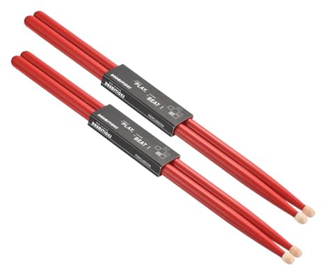 QUARKZMAN 2 Paires de Baguettes de Batterie en Érable avec Poignées Antidérapantes 7A Rouge Baguette de Batterie Classique en Bois pour Instrument de Musique Percussion