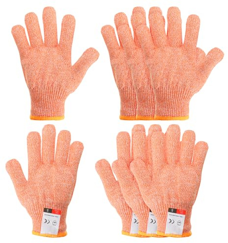PATIKIL Cut Resistant Gloves, 4 Pair Level 5 Protection Anti Cutting Gloves for Kitchen Wood Carving Working, Small, Orange