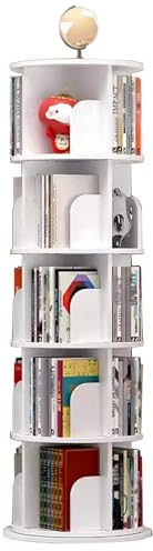 SZKTHD Drehbares Bücherregal, mehrschichtig, Kinder-Bücherregal, Büro, Bücherregal, Zeitschriftenständer, Bilderbuchregal für Kinder (Weiß, 46 x 46 x 159 cm)