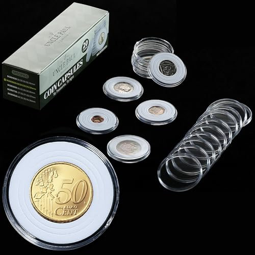Uncle Paul 20 Sets Münzkapseln 46 mm mit 6 Größen (19/24/29/34/39/46 mm) Schaumstoffdichtungen Münzetui-Halter Schutz für Münzsammlung