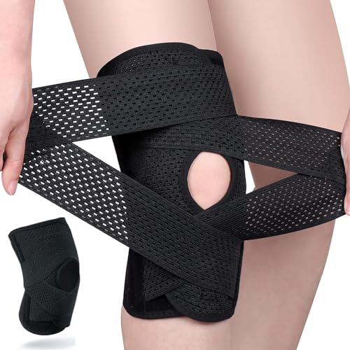 Rodillera con estabilizador lateral, 1 soporte de rodilla transpirable, estabilizador de rótula abierta, rodillera de compresión ajustable para hombres y mujeres, desgarro de menisco, MCL, artritis,