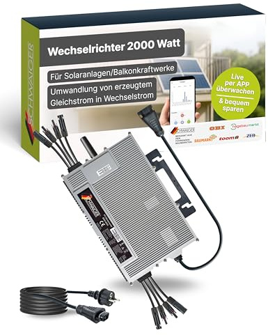 SCHWAIGER Wechselrichter 2000W I für Balkonkraftwerke & größere Solaranlagen I zur Umwandlung von Gleichstrom in Wechselstrom I Spannungsumwandler für Photovoltaik I per App steuerbar
