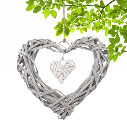 Rattan-Herz-Wanddekoration, herzförmiger Weidenkranz | Fotorahmen Herzdekor | Herzförmiger Weidenkranz-Ornament, Wanddekoration zum Aufhängen für eine romantische Hochzeit