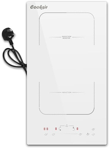 White Induction Hob 2 Ring Cooksir, 30cm Hob Plug in 13amp, 2800W, 2 Zone Induction Hob with Flex Zone, 9 Power Levels, Safety Lock, Timer