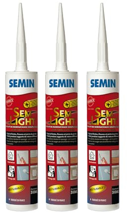 SEMIN Sem-Light – Enduit de Rebouchage Allégé Intérieur en Cartouche 310 ml – Rebouche Trous & Fissures – Séchage Rapide Sans Retrait – Enduit Souple Blanc Mat pour Murs et Plafonds - Lot de 3