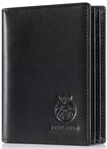 SCHLATUM Large Capacity Mens Wallet Genuine Leather RFID Blocking Bifold Wallet with Flap ID Window 2 Cash Compartments, Black