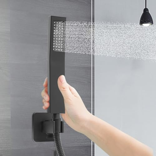 Handduschkopf Messing Handbrausekopf Duschkopf Mit Wandanschluss & 4.9Ft Schlauch FüR Badezimmer Und Handbrause Halter Set Regendusche Kalt Und Heiß FüR Badezimmer Duschen Und Badewannen (Schwarz)
