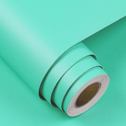 FunStick Aqua Green Wallpaper for Living Room Peel and Stick Worktop Vinyl Covering Lake Blue Green Self Adhesive Wallpaper Kids Bedroom Bathroom Kitchen Cupboard Vinyl Wrap Turquoise Matte 40CM×2M