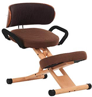 Stuhl mit gekreuzten Beinen, verstellbarer Kniestuhl, ergonomischer Arbeitshocker mit Rückenlehne und Griffkissen, Büro, Zuhause, Holz- und Leinenkissen, Kniehaltungsstuhl – ideal für Nacken-,