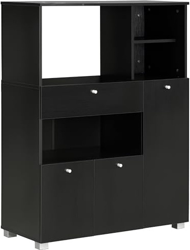HOMCOM, Credenza da Cucina per Microonde e Forno, 90x40x120 cm, Nero | Mobile Cucina con Armadietti, Mensole e Cassetto, Mobile Dispensa Moderna in Truciolato per Soggiorno