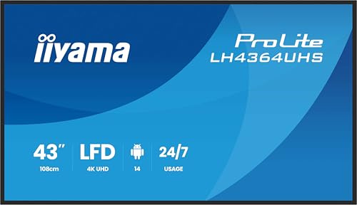 iiyama Prolite LH4364UHS-B1AG Digital Signage Display VA LED Panel 4K UHD HDMI USB-C USB 2.0 RS-232c RJ45 Android 14 OS iiSignage² WiFi Media Player 24/7 Anti-Glare Black