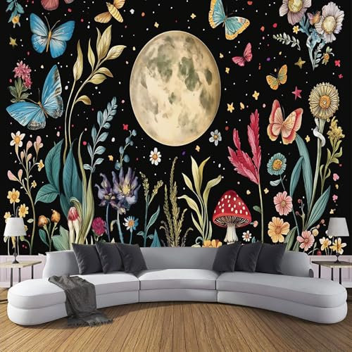 DLERFLOVR Papier Peint Panoramique Champignons Et Fleurs 350x250cm Décoration Murale Forêt Enchantée Tapisserie Décorative pour Chambre Salon Bureau Couloir