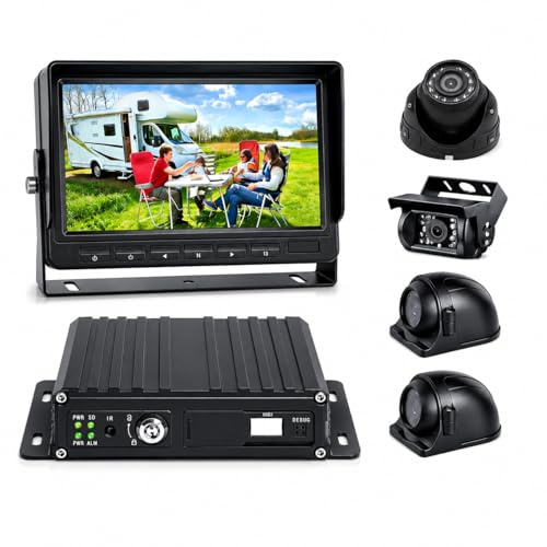 4 Channel 1080P H.265 2 X 512 GB AHD Vehicle Car DVR Video Recorder Loop Record with IR Night Vision Waterproof Front Side Backup Camera 7 inch VGA Monitor for Truck Bus Camper Van