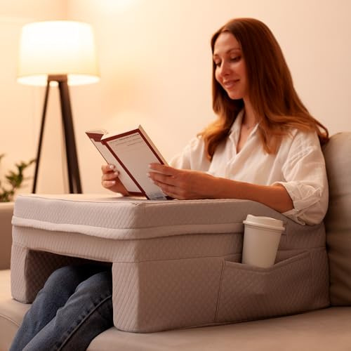 SafeSprings Laptop Pillow for Bed & Couch – 24 Lap Desk with High Density Foam, 16 Leg Spacing, Arm Rests, Side Pockets, 2 Washable Covers | Gaming, Reading, Steam Deck, Switch