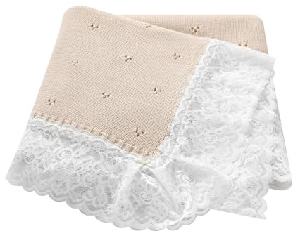 Hadetoto Strick-Babydecke, Baumwolle, weiche Spitze, gehäkelt, zelluläre Decken, Baby-Essentials für Neugeborene, Mädchen und Jungen, 82 x 102 cm, Khaki