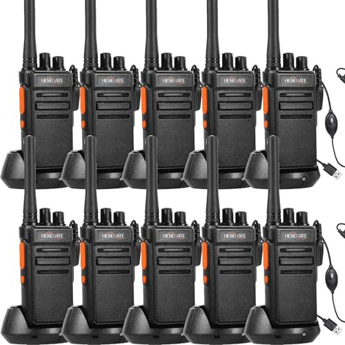 HESENATE HT66 Walkie Talkie, PMR446 Funkgeräte Set, Lizenzfreies Große Reichweite Funkgerät Professionelles Walky Talky 16 Kanäle Handfunkgerät Woki Toki Scan VOX mit Kopfhörer (Schwarz, 10er Set)
