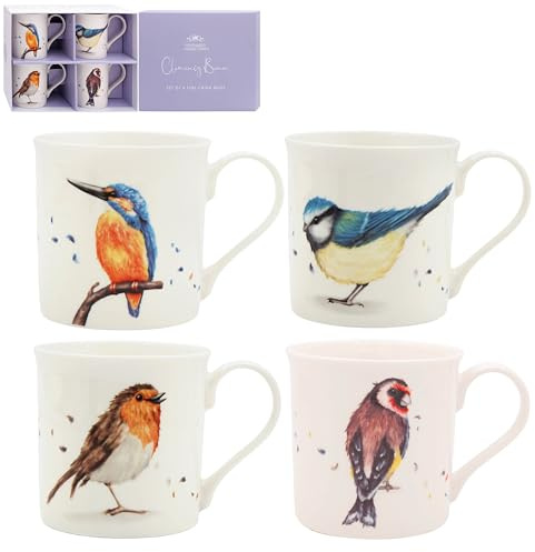 The Leonardo Collection Clemency Bunn British Birds Mugs Set 4 for Hot & Cold Drinks | Durable Coffee Cups for Home & Office | Easy-to-Hold Coffee Mugs for Beverages & Daily Use