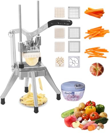 BotaBay Kartoffelschneider Pommesschneider Professionell mit 6-Keil und 6mm, 9mm und 13mm Edelstahl-Klingen - Manuell Gemüseschneider für Gemüse, Kartoffeln, Karotten, Gurken, Obst - Rutschfest