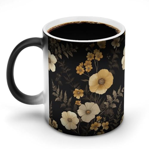 Jubonexis Delicadas tazas de café de cerámica que cambian de color, con diseño de flores vintage, taza de café novedosa y divertida taza de agua de 11 onzas