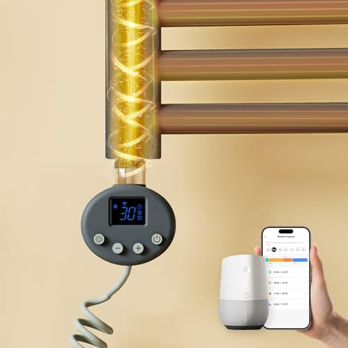 EMKE Heizstab Badheizkörper 900 Watt, Smart WiFi Heizstab mit Thermostat, Heizpatrone aus Edelstahl für Heizkörper Handtuchheizkörper Elektrisch Anthrazit