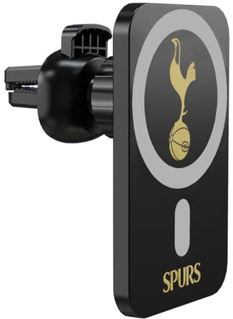 Head Case Designs Officially Licensed Tottenham Hotspur F.C. Black Gold Cockerel Logo Icon Magnetic Car Mount with Wireless Charger Compatible with MagSafe iPhone and Android Qi Devices (Black)