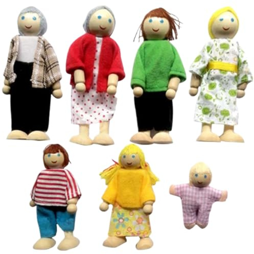 Dollhouse People Set Juego Familiar Completo con extremidades móviles para Juegos de rol, Familia de 7 para decoración de casa de muñecas