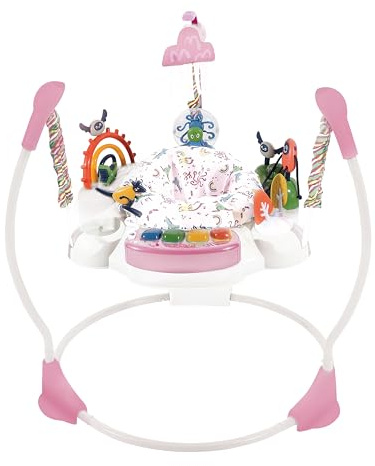 COSTWAY Baby Rainforest Jumperoo, Lauflernhilfe mit verstellbaren Höhen, 360° drehbarer Sitz & abnehmbarem Musiktablett, Baby Bouncer mit Licht & Sound, Aktivitätszentrum für ab 6 Monaten (Rosa)