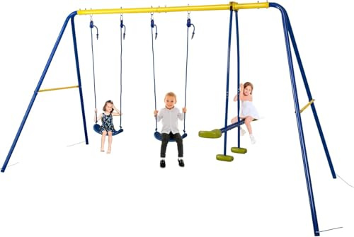 hotsizz multifunktionale Schaukelgestell Outdoor, 3-in-1-Design, mit 2 Einzelschaukeln und 1 Schaukel von Angesicht zu Angesicht. Perfekt für Familie, Garten oder Park. Maße: 306 x 180 x 140 cm