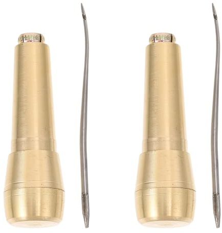 Abaodam Punteruolo da Cucito in Rame e Acciaio Leggero e Portatile per Riparazione Pelle, 2 Pezzi Manico Rotondo per Cucito Fai-da-Te di Accessori in Pelle