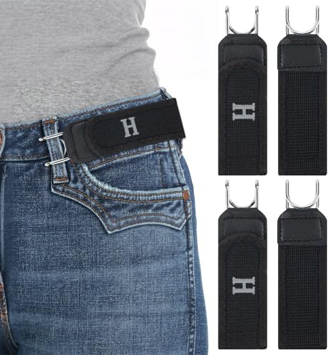 Aurvivia 4 Pack No Buckle Elastic Belts for Men Women,Invisible Metal Hook Stretch Belt,Adjustable Unisex Black Buckle-Free Belts for Jeans Work Casual Business Trousers