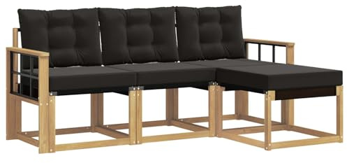 vidaXL Outdoor-Sofagarnitur mit Kissen 4 pcs Weiß und Schwarz, Garten-Sofa, modernes Lounge-Set für draußen, haltbar, gemütliche Terrasse-Sitze für jeden Anlass