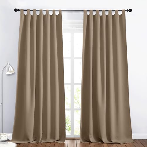 PONY DANCE Blickdichte Gardinen Wohnzimmer Verdunklungsvorhänge | Schlaufenschal 2er Set H245 x B140 cm, Cappuccino, Sichtschutz, UV-Schutz, für Schlafzimmer, Blackout, Hitzeschutz