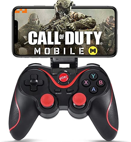 Megadream Mobiler Gaming Controller für Android, Bluetooth Gamepad für PUBG & Fortnite, Key Mapping, Multi-key Simultaneous Input, mit Phone Mount Clip - Schwarz+Rot (Nicht für iOS/PC)