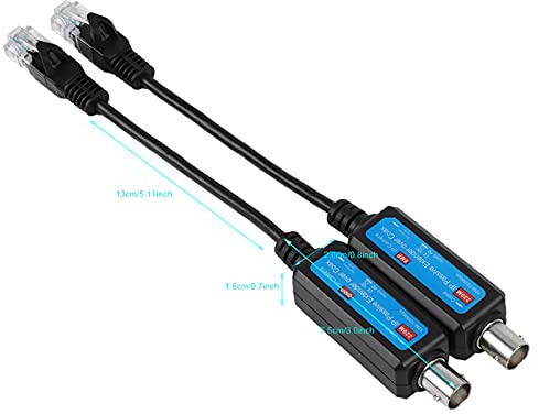 Tonysa Trasmettitore di Rete 1Pair Trasmettitore coassiale di Rete IP passiva, 10/100 Mbps 1CH Trasmettitore coassiale di Rete IP passivo Ricevitore Extender per Telecamera IP NVR