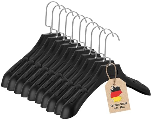 Intirilife Kleiderbügel in UNIVERSAL SCHWARZ - 10 Stück breite Kleiderbügel aus Kunststoff mit Anti-Rutsch Oberfläche Einkerbung - 39 x 4 x 15 cm - Garderobenbügel Wäschebügel Anzugbügel Jackenbügel