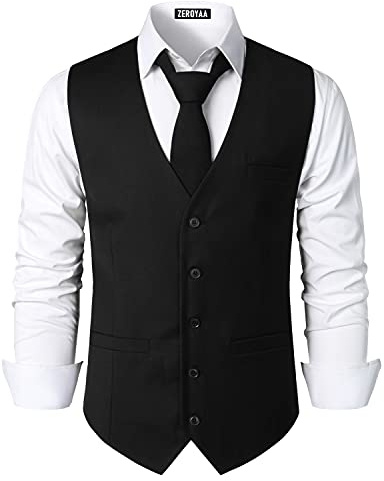 ZEROYAA Men's Urban Design Business Formal Dress Vest Black M