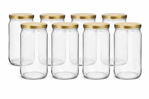 DIAH DO IT AT HOME 720 ml Jam Jars and Twist-Off Lids - Jar (720ml) Pickle Chutney Honey Storage - (8 x Glass Jar 720ml + Lid)