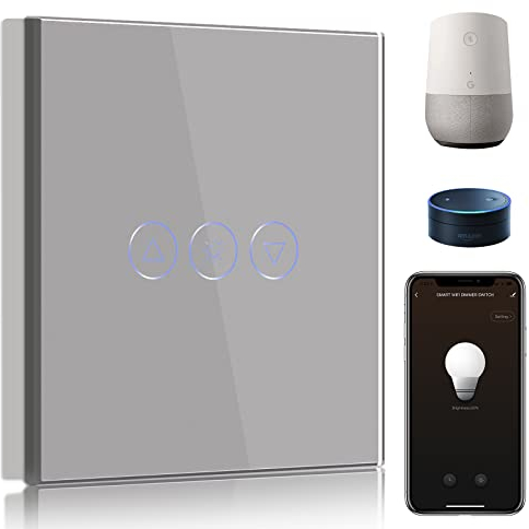 BSEED Smart Dimmer Switch 1 Gang 1 Way,WiFi Dimmer Switch Compatible with Alexa and Google Home,500W Smart Light Switch Grey with Smart Life APP Control and Timing Function (Neutral Wire Need)