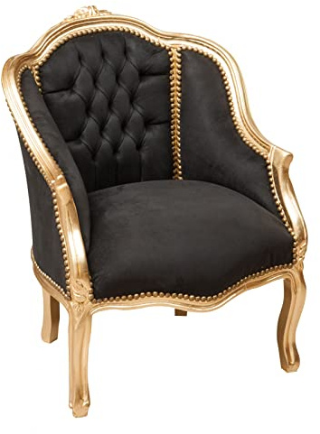 Biscottini Poltrona barocca 80x57x63 cm - Sedie luigi XVI oro - Stile francese - Poltroncina camera da letto nera
