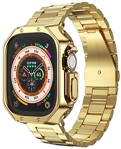 MRYUESG Kompatibel med Apple Watch Band och fodral, rostfritt stål metallkedja med TPU-skydd, smartklocka länkarmband rem, armband för i-Watch Ultra Ultra2 Series 9 8 7 6 5 4 3 2 1 SE, 49 mm,