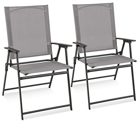 COSTWAY 2/4 Sillas Texteline Plegables para Exterior, 62 x 58 x 89 cm, Respaldo Alto, Carga 150kg, Terraza, Balcón, Jardín, Patio, Piscina (2, Negro + Gris, M)