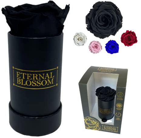 Eternal Blossom Preserved Real Infinity Rose | Eternal Rose That Lasts Over A Year | Black Box | With Gift Box (Midnight Black)