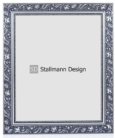 Stallmann Design Bilderrahmen Barockrahmen SWAN | 20x30 cm | Silber | Echtholz-Bilderrahmen antik | 80 andere Größen verfügbar | Fotorahmen aus Holz im Vintagestyle