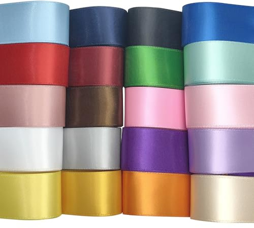 Chenkou Craft 20 Yards Double Face Polyester Satin Ribbon Ribbons Craft Pack Hair Bow Jewelry Making (Multi-Colored, 1(25mm))
