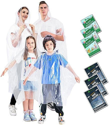 SWOGAA Regenponchos Familienpackung 6 Stück - 50% Extra Dick Durchsichtig Wasserdichte Regencape Leichtgewichts Regenschutz Regen Poncho Transparent